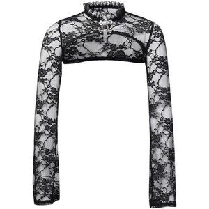 Women's Black 3 Goth Bell Long Sleeve Victorian Shrug Crop Top